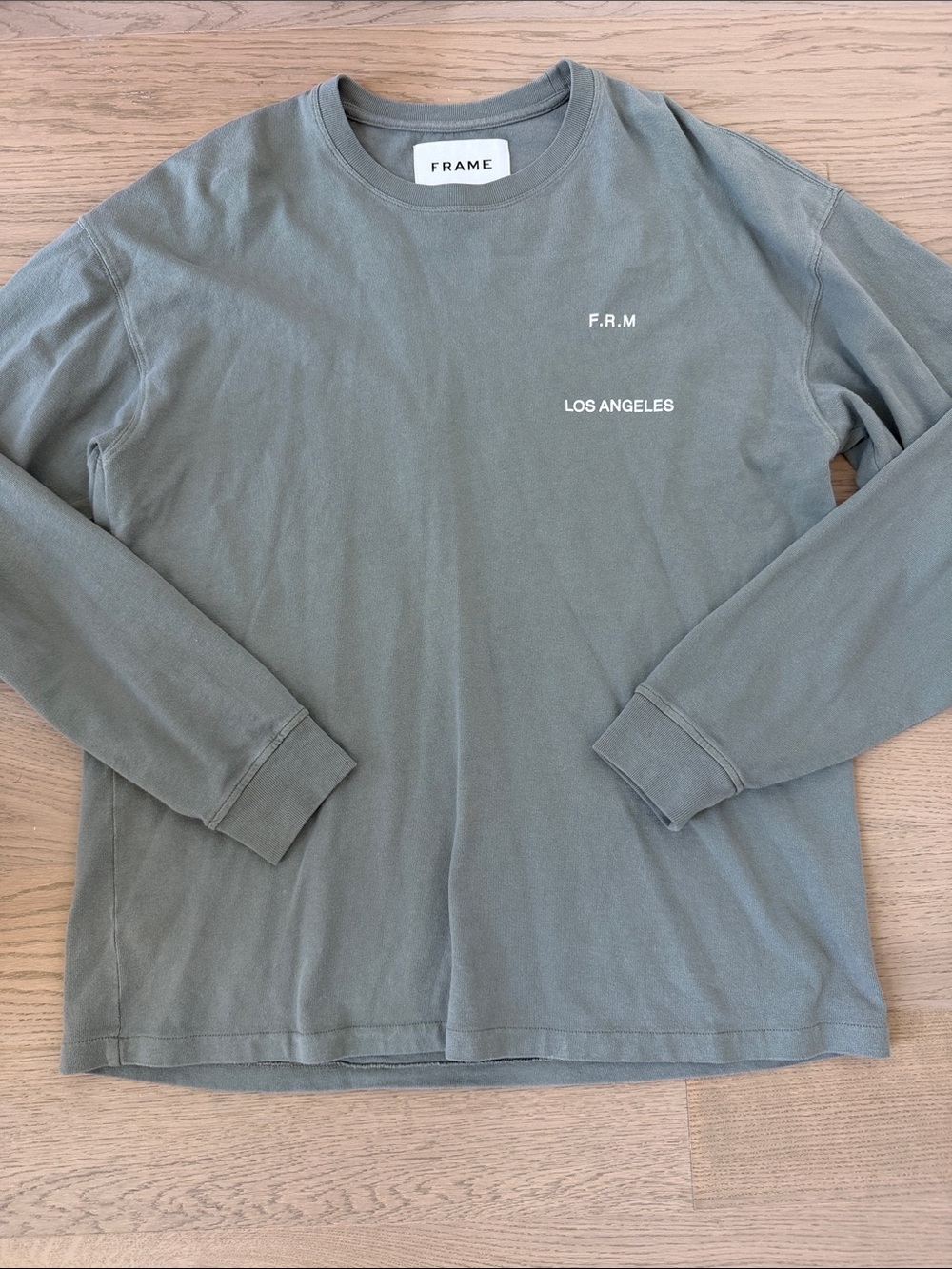 Frame Cotton Men’s Long Sleeve Crewneck Shirt — Olive